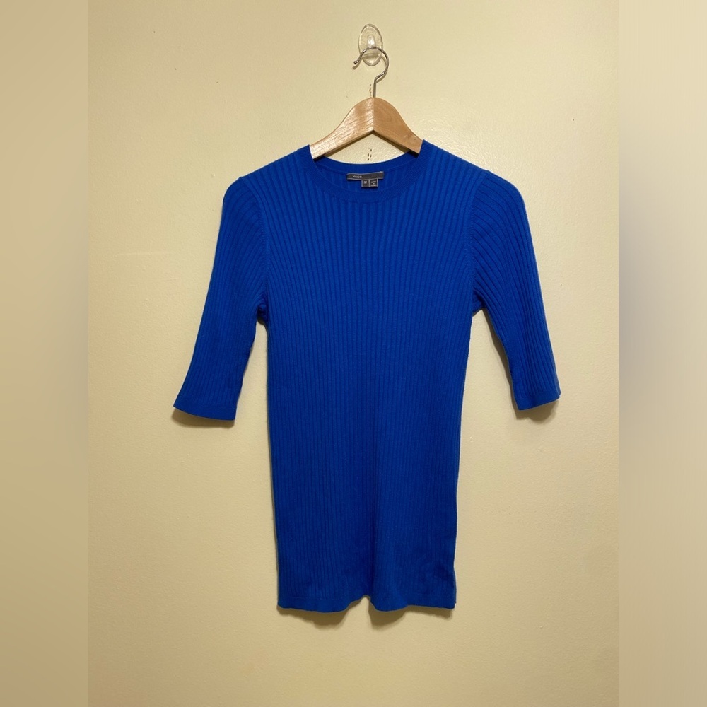 Vince Electric Blue Ribbed Knit Top. Size M